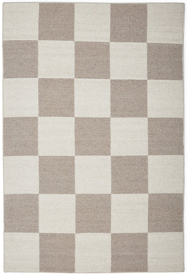 Oda Ivory and Natural Modern Geometric Checkered Pattern Rectangle Rug